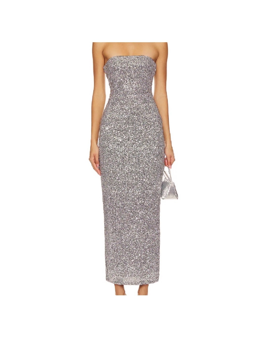 Strapless Silver Sequin Maxi Dress
